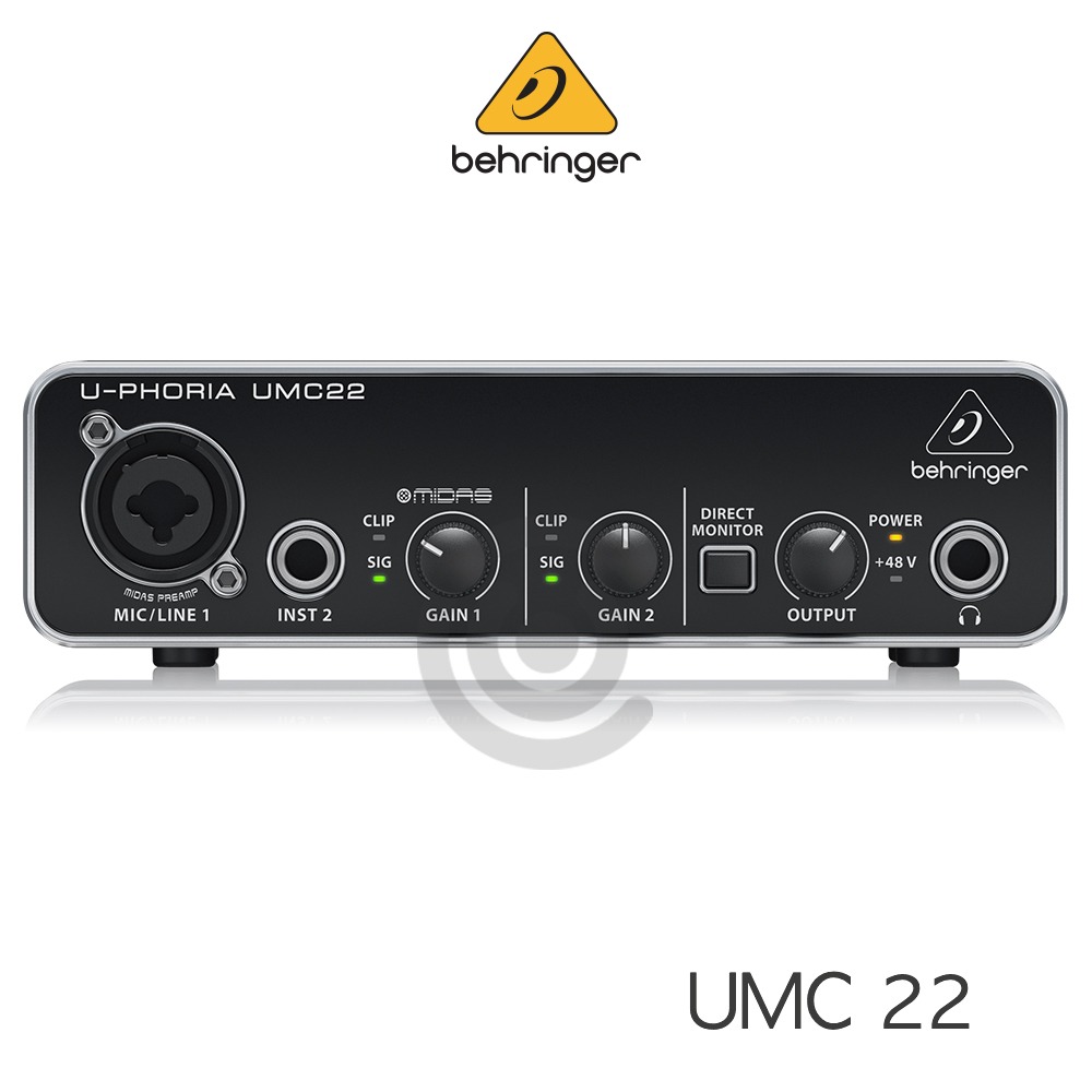 베링거 UMC22 Behringer 홈레코딩 오디오인터페이스 헤드폰 총알잭 포함 2in 2out MIDAS 마이크프리